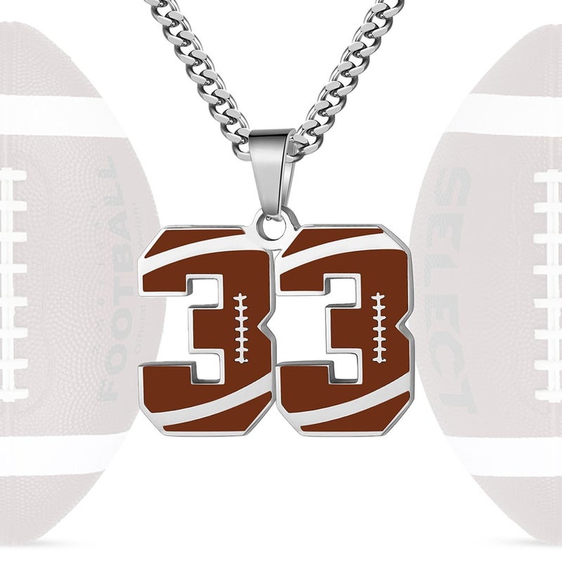 Men'S Athletes Football Number Necklace Silver Stainless Steel Men'S Inspirational Football Jewelry Gift - Image 1